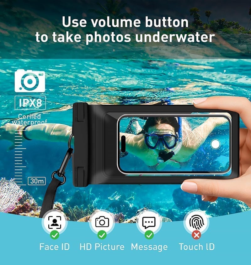 Vsagier Waterproof Phone Pouch, with Interior Card Pocket, Large Waterproof Phone Case for iPhone 17 16 15 14 Pro Max, IPX8 Lightweigt Cellphone Dry Bag, Beach Cruise Ship Essentials,1 Pack-Black-8.3″ - Image 4